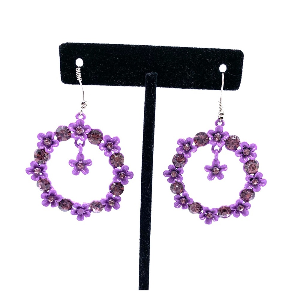 Cute Purple Flower Hoop Earrings